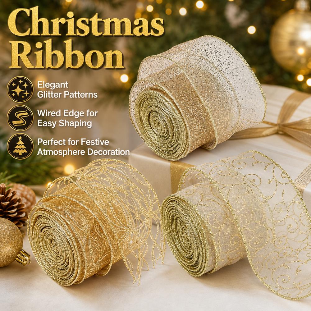 Embroidery Xmas Tree - 2M Gold Glitter Organza Wired Edge