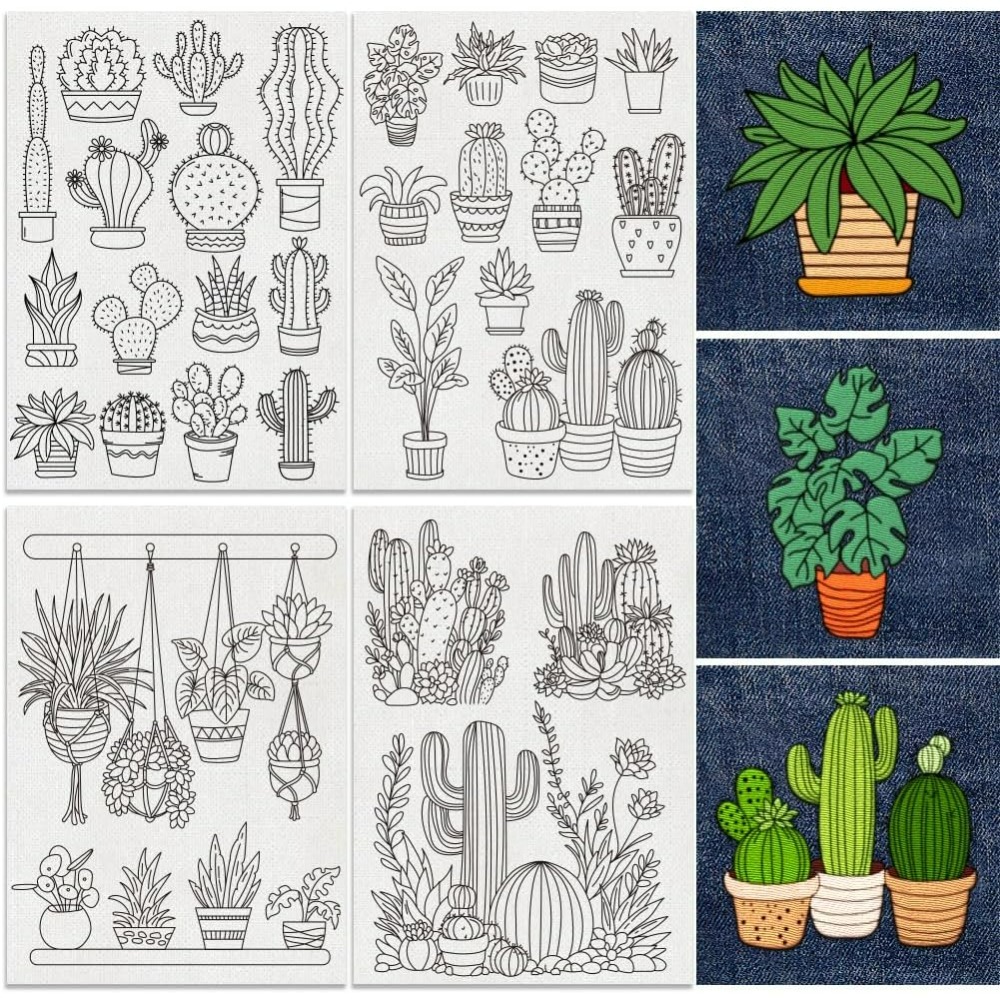 Water Soluble Stabilizer - 30Pcs Bonsai Cactus Embroidery Pattern Stabilizers