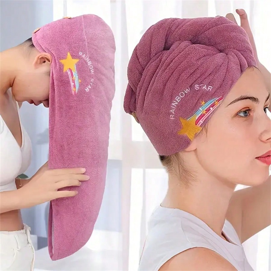 Embroidery Towel - Quick-Dry Coral Fleece Hair Towel Wrap
