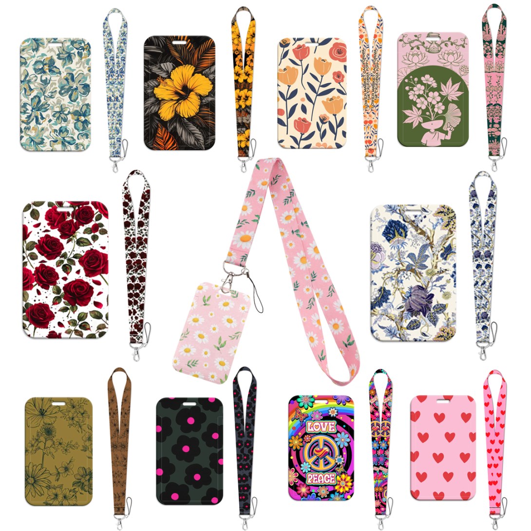 Embroidery Love - Flowers Love Hearts Lanyard For Keys