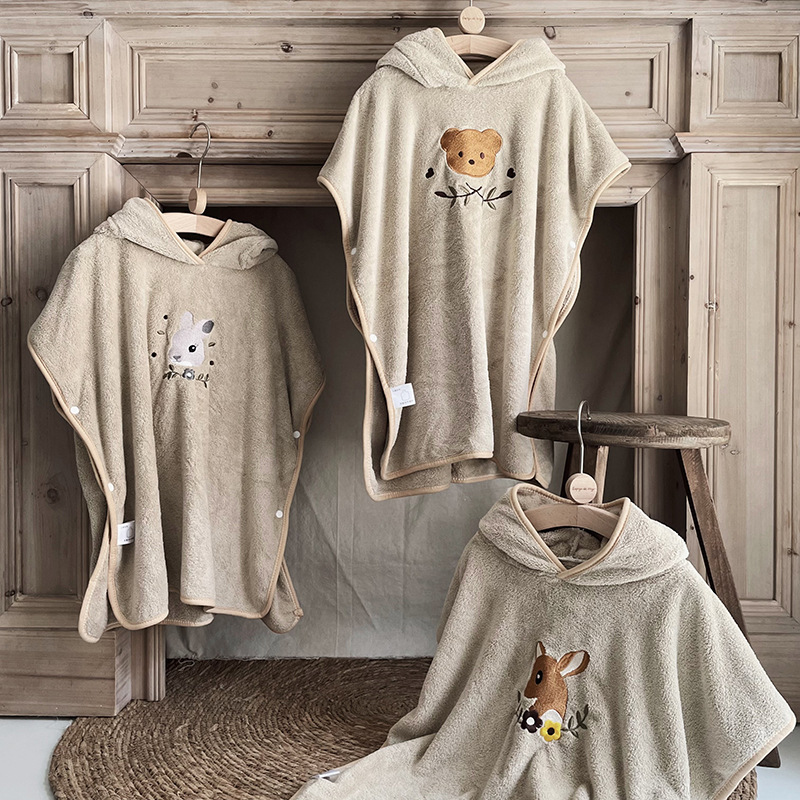Embroidery Towel - Children's Coral Fleece Cloaks Bathrobes Hooded