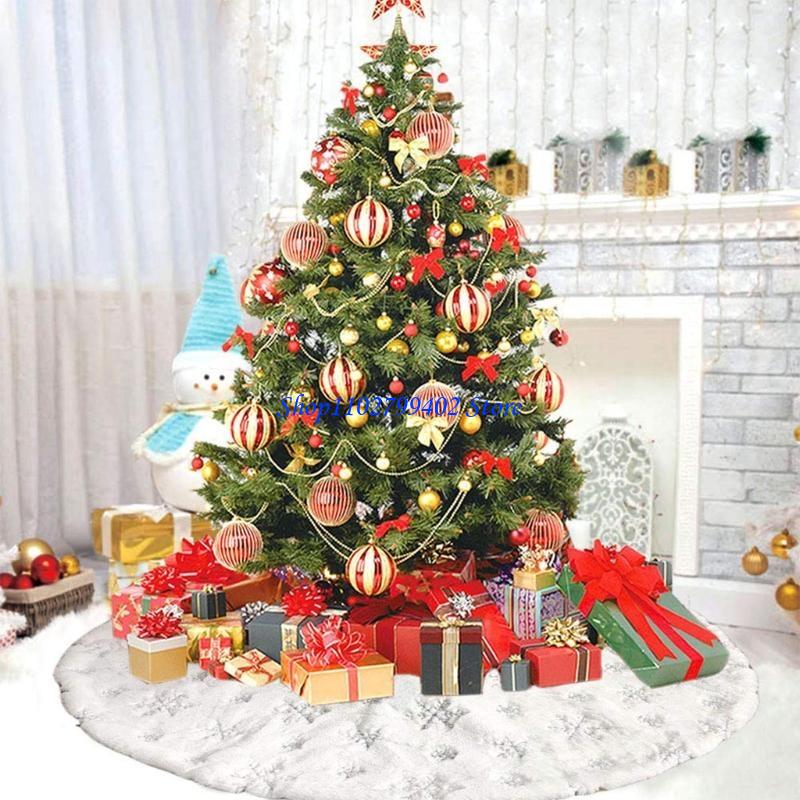 Embroidery Xmas Tree - 547F White Plush Christmas Tree Skirt