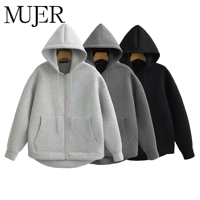 Embroidery Zip Up Hoodie - MUJER Zip up Hoodies Women Autumn