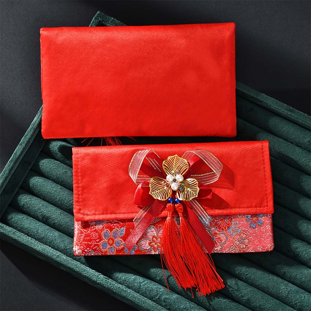 Embroidery Red - New Year Blessing Words Brocade Red
