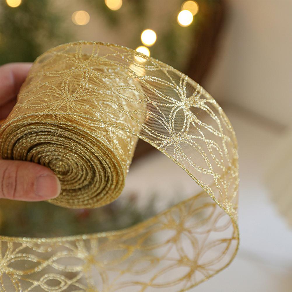 2M Gold Glitter Organza Wired  - Embroidery Xmas Tree 评论和价格