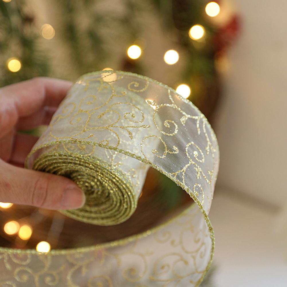 2M Gold Glitter Organza Wired  - Embroidery Xmas Tree 评论和价格