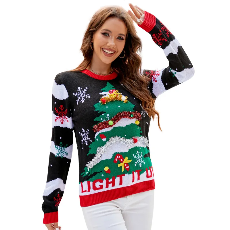 Christmas Sweater for Women &  - Embroidery Xmas Tree 评论和价格