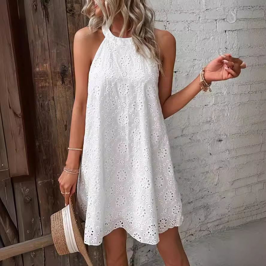 Summer Cotton Eyelet Halter Dr - Embroidery Eyelet 评论和价格