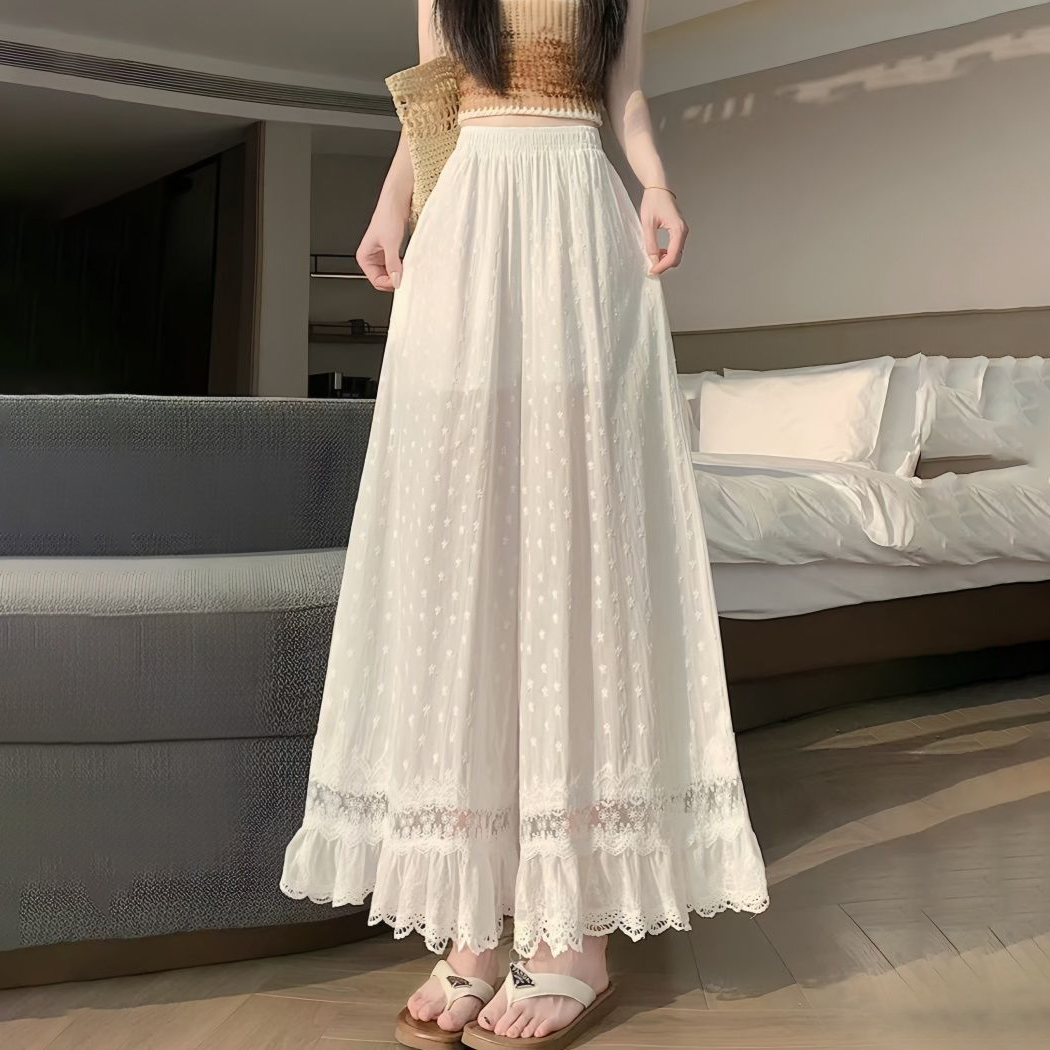 Women White Elastic High Waist - Embroidery Eyelet 评论和价格