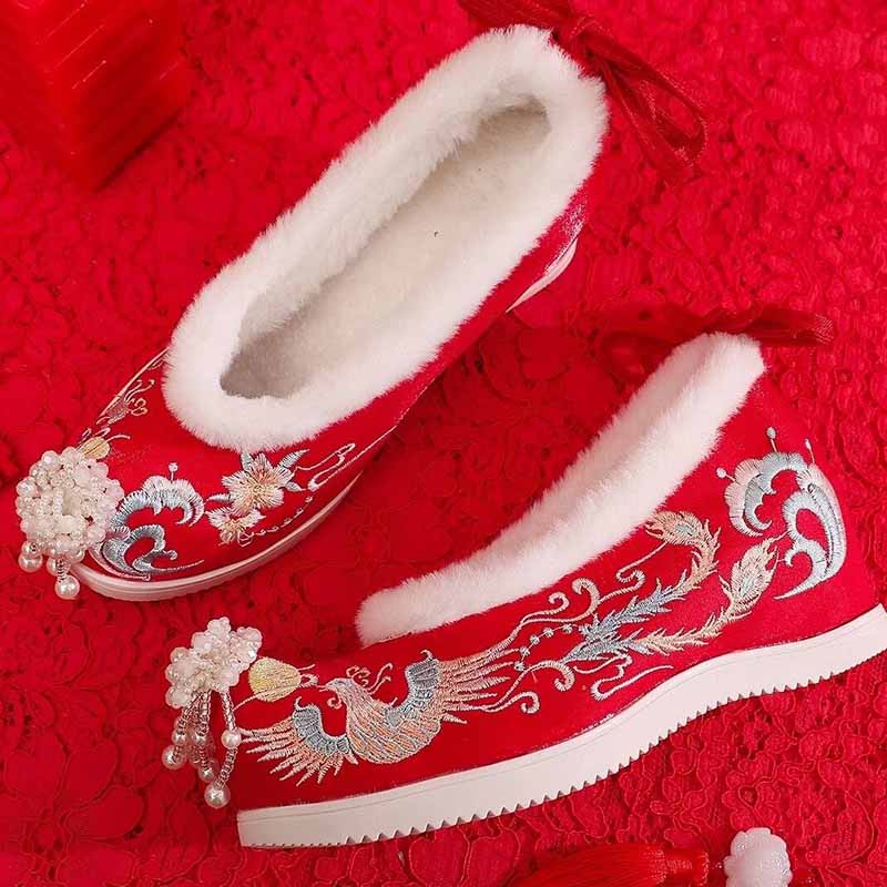 Winter Hanfu Shoes Women Chine - Embroidery Red 评论和价格