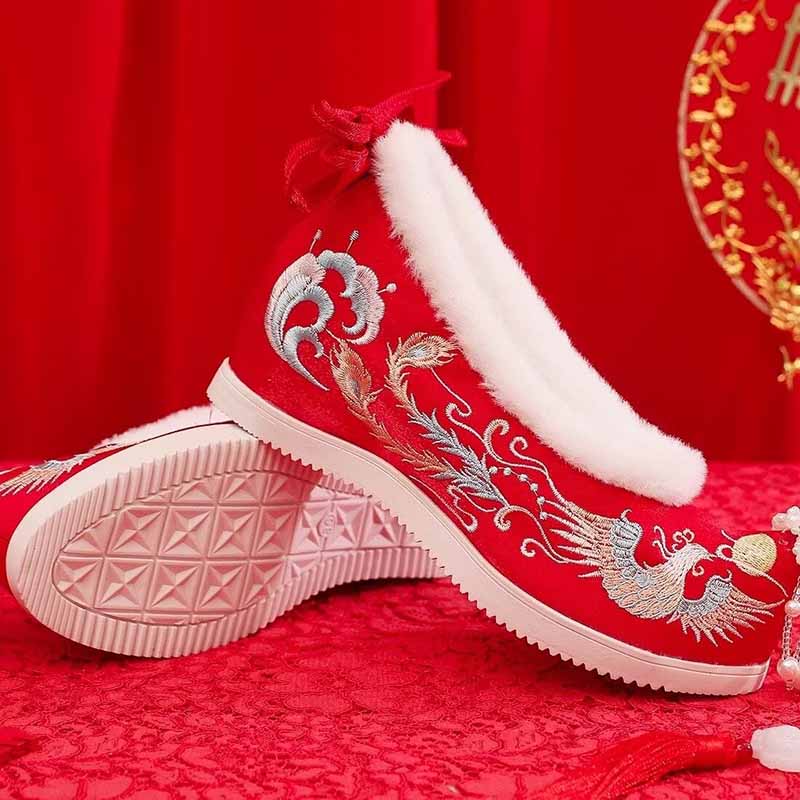 Winter Hanfu Shoes Women Chine - Embroidery Red 评论和价格