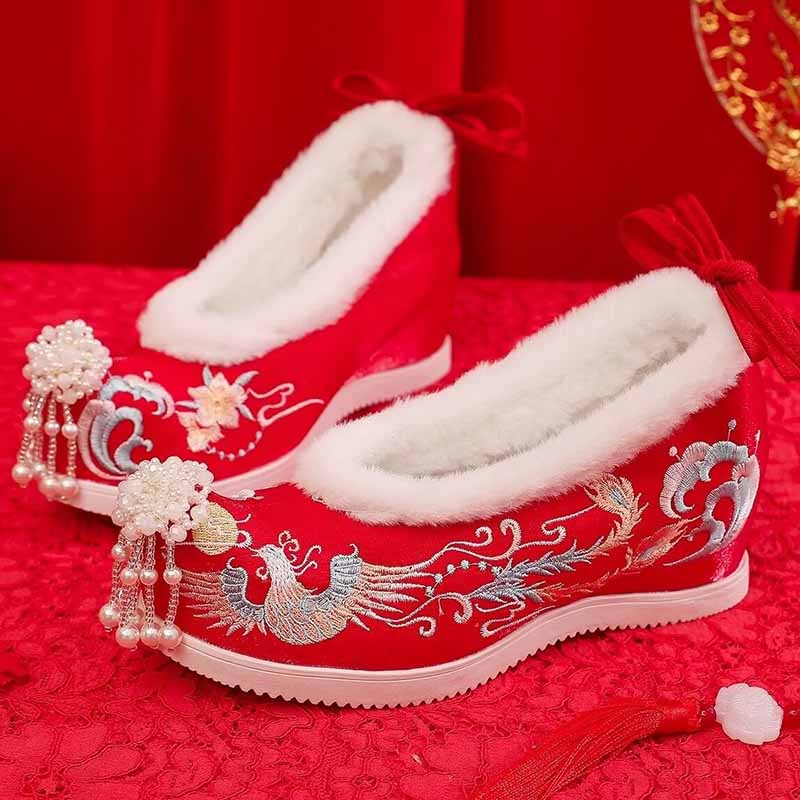 Winter Hanfu Shoes Women Chine - Embroidery Red 评论和价格