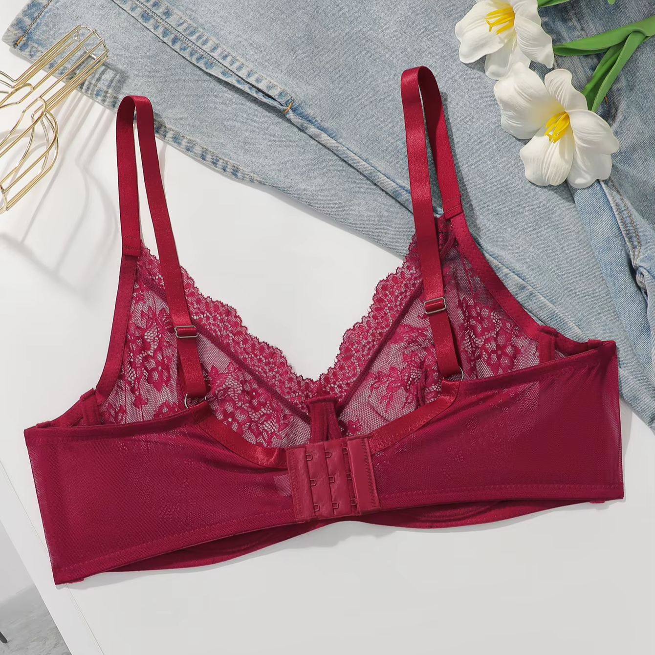 Women Plus Size Red Lace Sheer - Embroidery Red 评论和价格