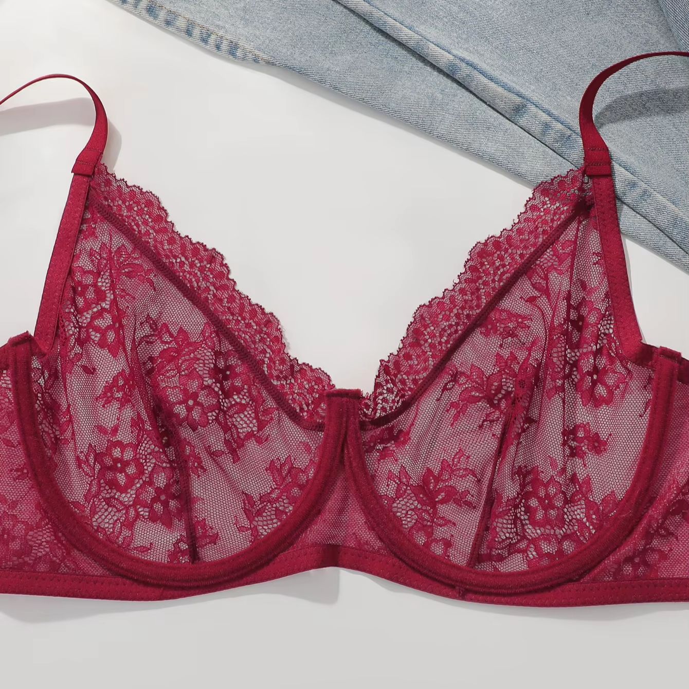Women Plus Size Red Lace Sheer - Embroidery Red 评论和价格