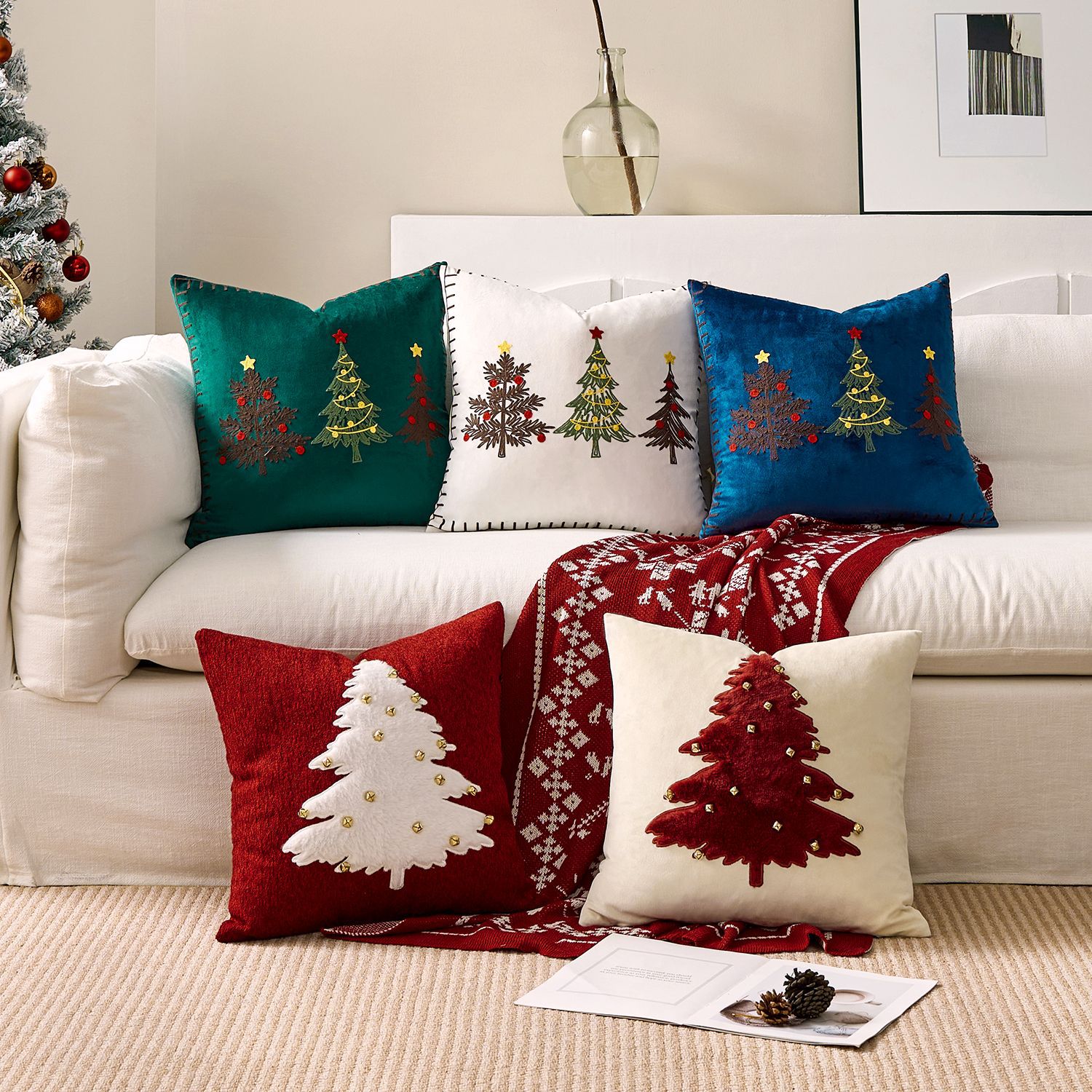1pc Embroidery Cushion Cover C - Embroidery Xmas Tree 评论和价格