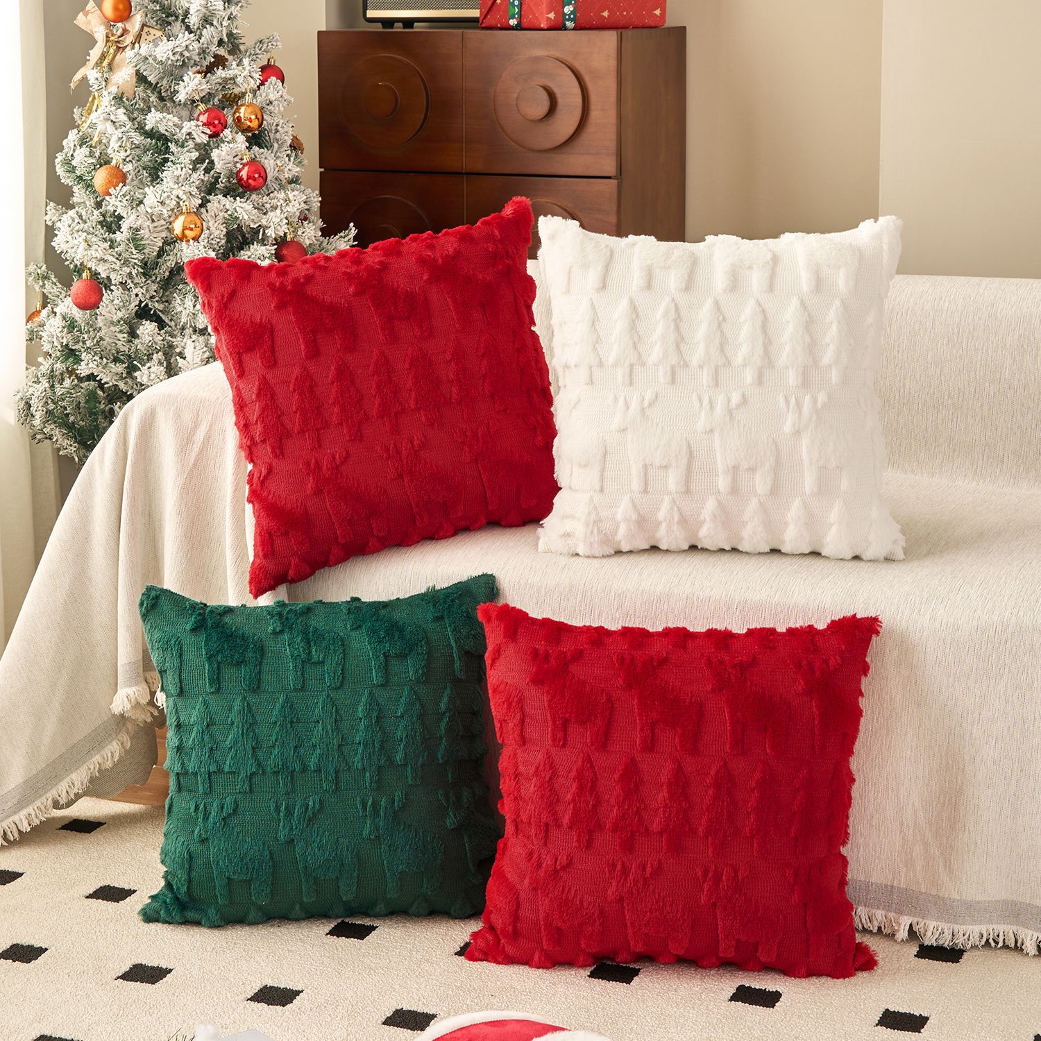 Christmas Plush Pillow Cover S - Embroidery Xmas Tree 评论和价格