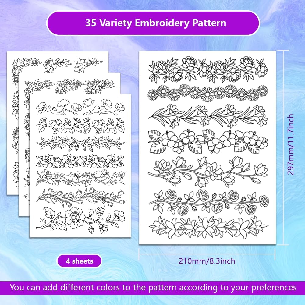 Pre-Printed Large Floral Borde - Water Soluble Stabilizer 评论和价格