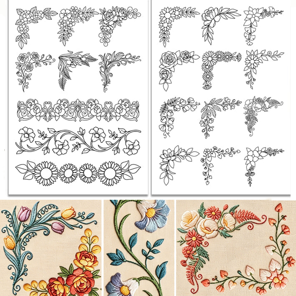 Pre-Printed Large Floral Borde - Water Soluble Stabilizer 评论和价格