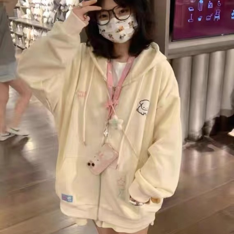 Japanese Kawaii Zip Up Hoodies - Embroidery Zip Up Hoodie 评论和价格